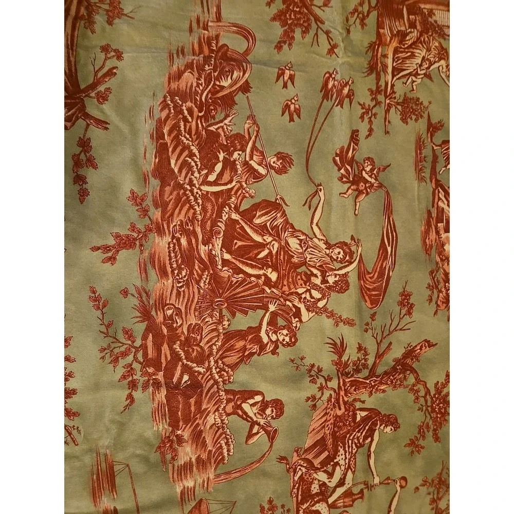 Vintage Toile de Jouy Fabric Panel – French Country Pastoral Scene – Red &‎ Blue